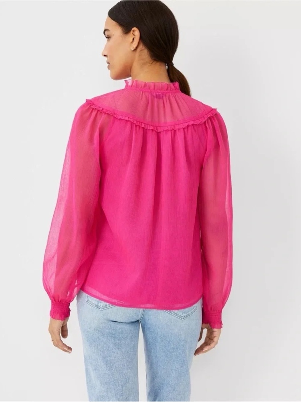 Ann Taylor Chiffon Ruffle Button Front Blouse - Picture 2 of 7